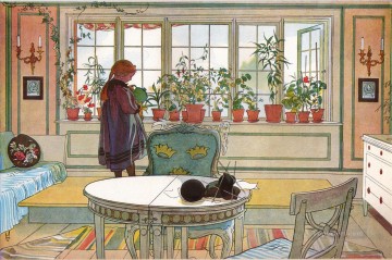  Larsson Canvas - flowers on the windowsill 1894 Carl Larsson